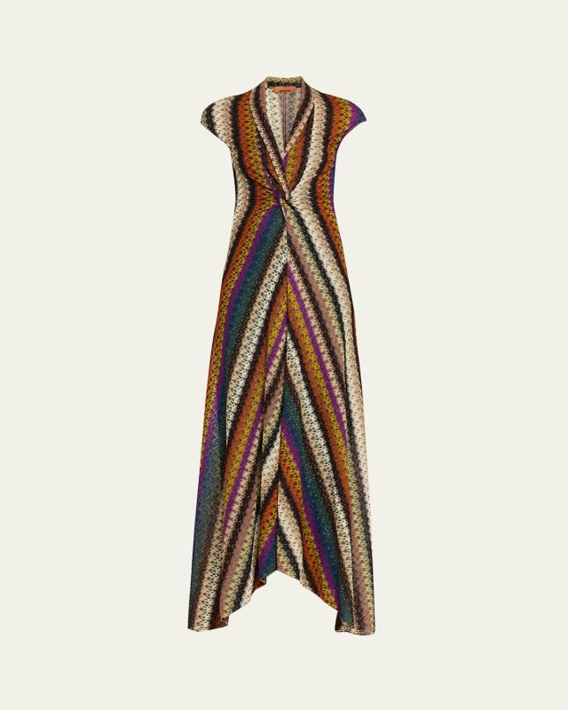 Metallic Stripe Twisted Maxi Dress